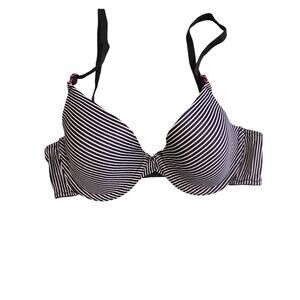 Maidenform Bra 32C Womens Black White Striped Lined Underwired Adjustable Straps